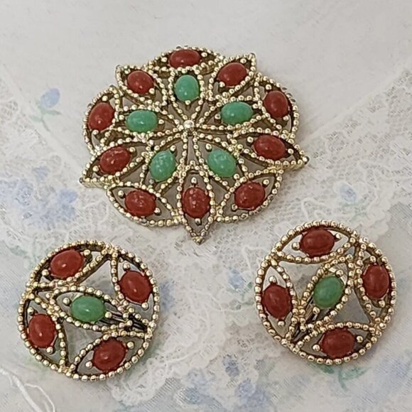 Vintage Sarah Coventry Acapulco Brooch and Earrings Set - Picture 1 of 3